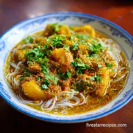 Burmese Food Recipe Mohinga with Fish and Rice Noodles