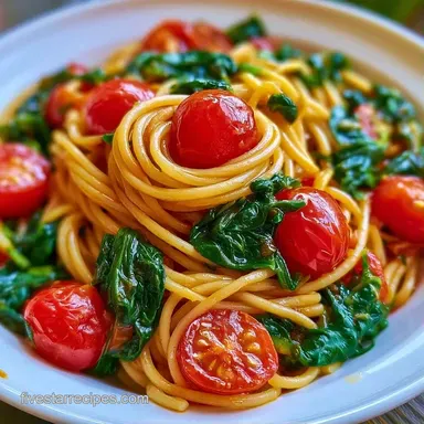 Cherry Tomato and Spinach Pasta in 30 Min Recipe Card