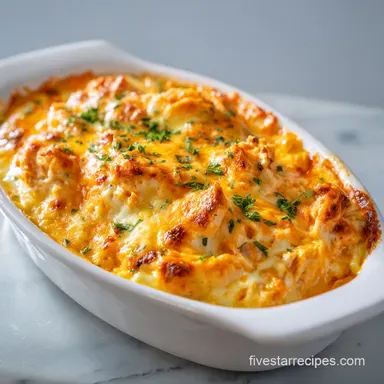 Buffalo Chicken Dip in 20 Minutes - Creamy Baked Style Recipe Card