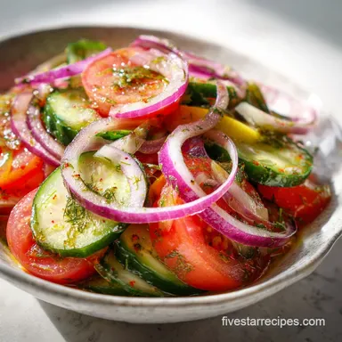 Refreshing Cucumber and Tomato Salad with Red Onion and Lemon Dressing in 10 Minutes