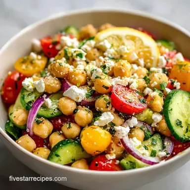 Healthy Mediterranean Chickpea Salad with Lemon Dressing and Feta Cheese in 15 Minutes