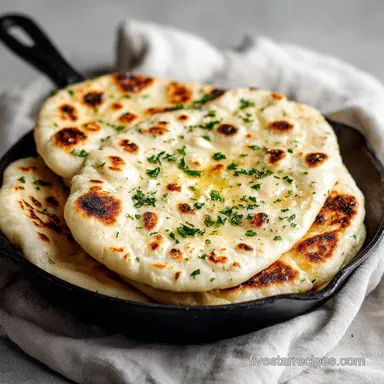 Easy Homemade Soft Naan Bread Skillet Recipe with Garlic Butter Recipe Card