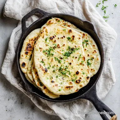 Easy Homemade Soft Naan Bread Skillet Recipe with Garlic Butter