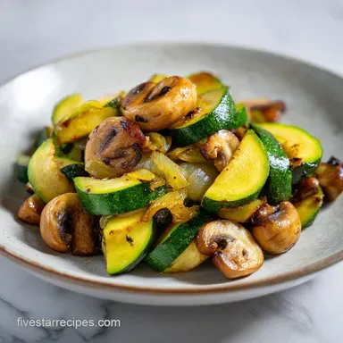 Zucchini Mushrooms and Onions in 20 Min Recipe Card