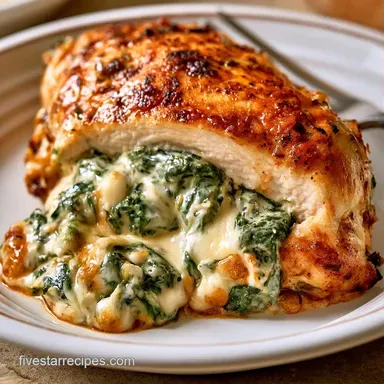 Spinach Stuffed Chicken: Oven Baked Recipe Card