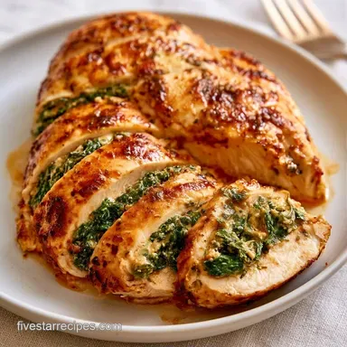 Spinach Stuffed Chicken for 4 Servings Recipe Card