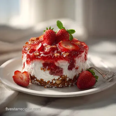 Strawberry Pretzel Salad for 12 Servings with Creamy Filling Recipe Card