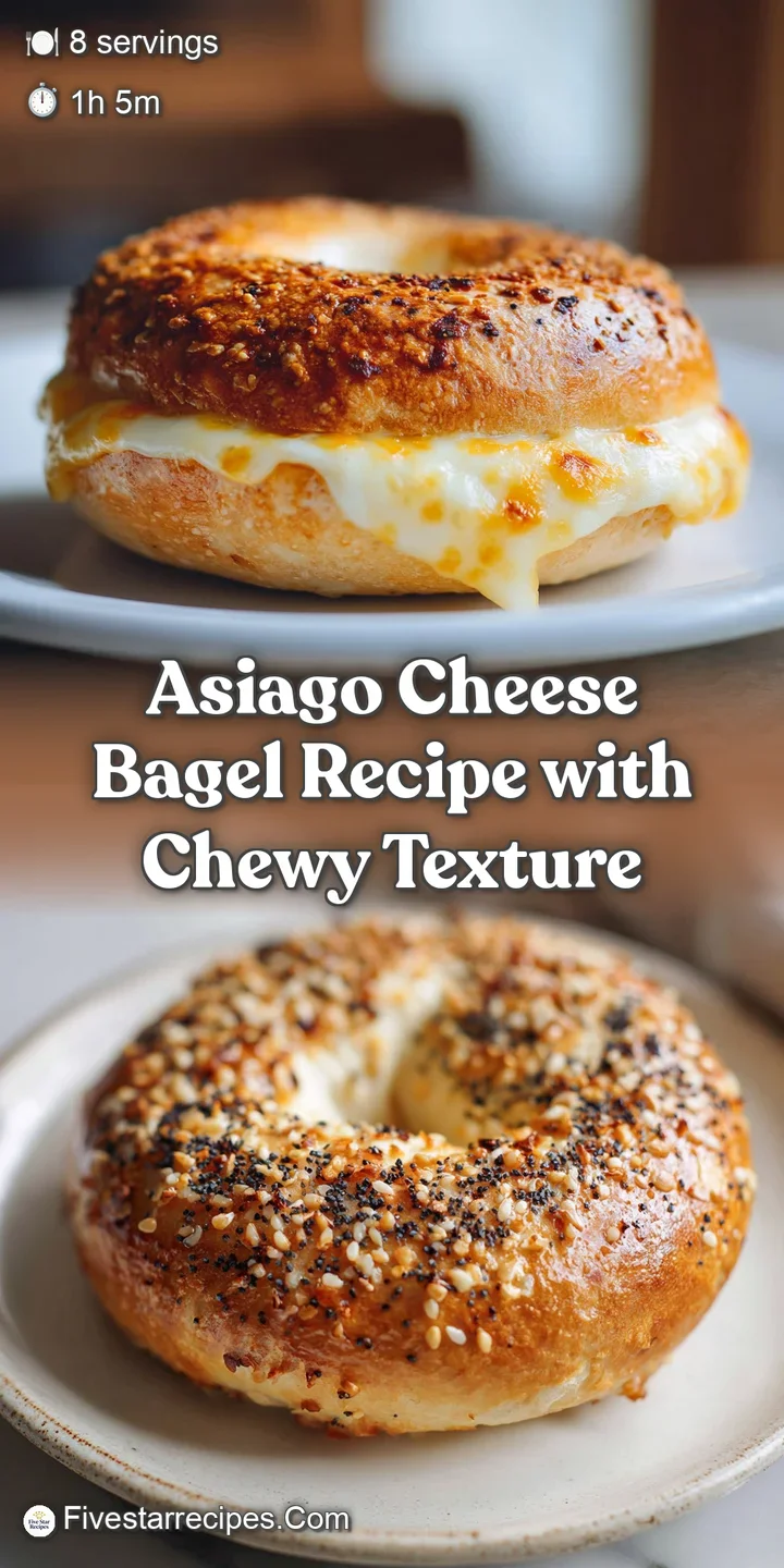Close-up of an Asiago bagel: bubbly, browned cheese melts over a golden crust. An appetizing, yeasty delight.