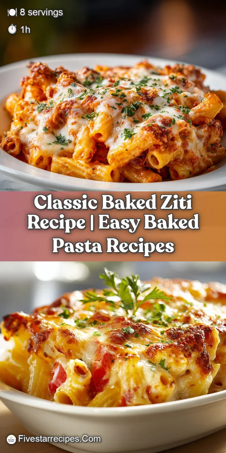 Close-up of tender ziti pasta coated in rich marinara, with melted cheese strings and savory sausage crumbles.