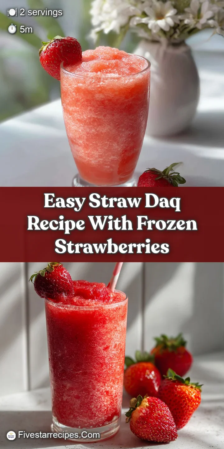 Close-up of a frosty strawberry daiquiri, showcasing the blended ice texture and vibrant pink hue, promising a cool, sweet...