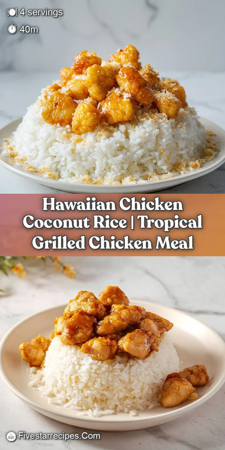 Close-up of glistening charred chicken and steaming pearly rice grains drenched in a rich, creamy coconut sauce.