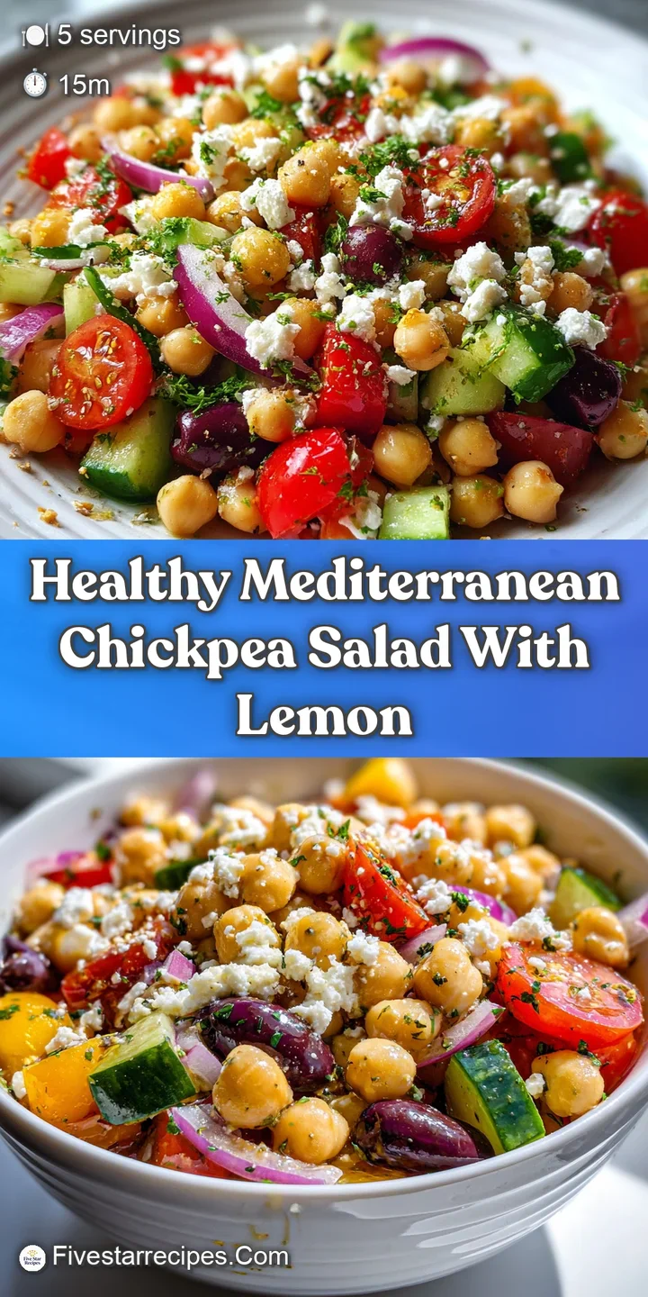 Close-up: plump chickpeas, creamy feta, and herbs tossed in a light, glistening dressing. Fresh, vibrant, and appetizing.