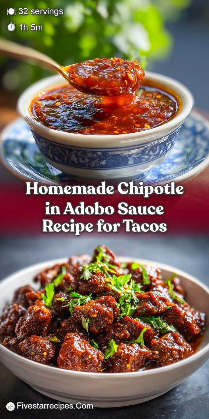 Close-up view of smoky chipotle peppers swimming in a thick, dark red adobo sauce, promising intense flavor and a delightf...