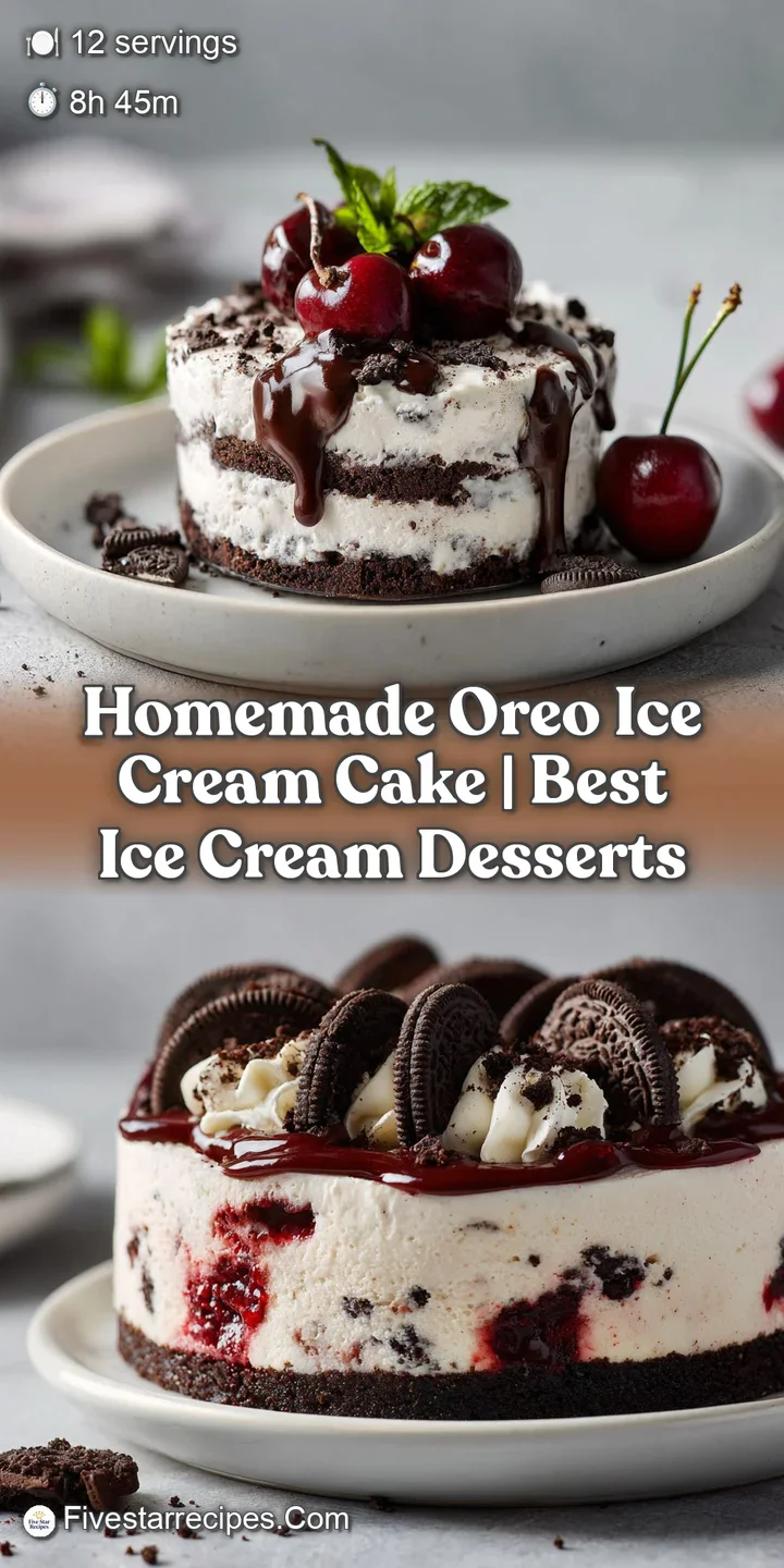 A close-up of ice cream cake shows a scoop with frozen, smooth texture, contrasted by fluffy white frosting and a drizzle.