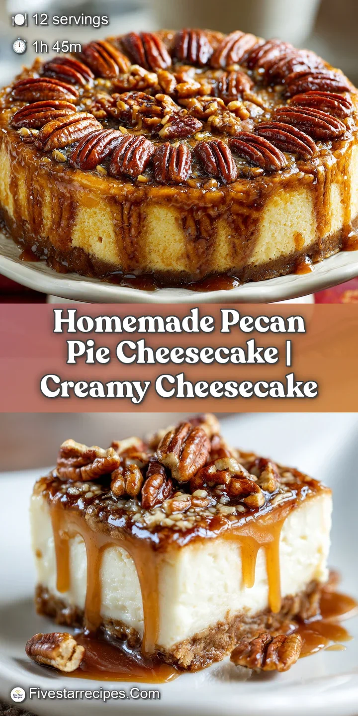 Close-up of a pecan pie cheesecake: the glossy, decadent filling studded with crunchy pecans beckons. A delicious swirl of...