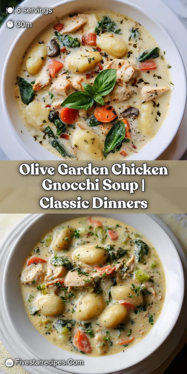 Close-up of soft gnocchi and shredded chicken nestled in a rich, steaming broth with wilted spinach.