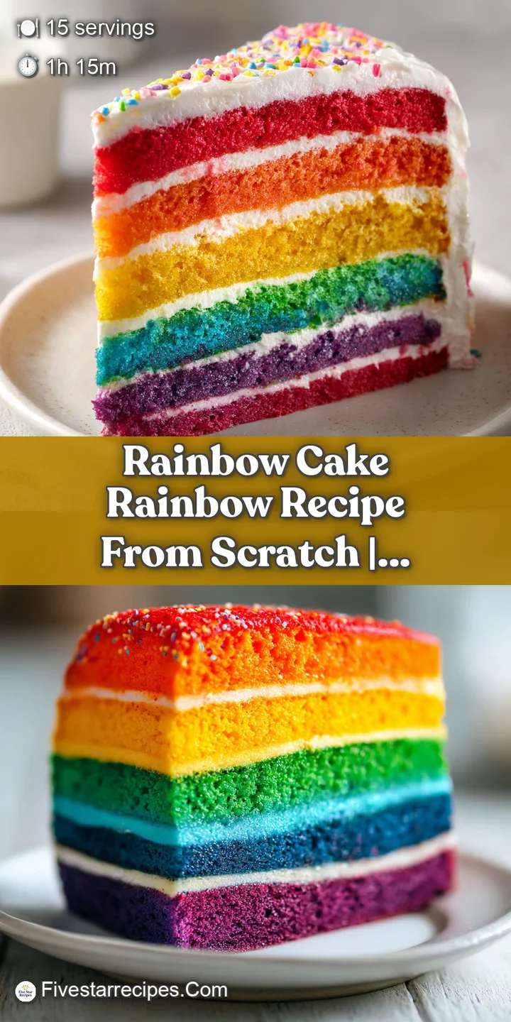 Close-up of a slice of rainbow cake, showcasing the vivid layers and rich frosting. Focus is on textures and colorful cake...