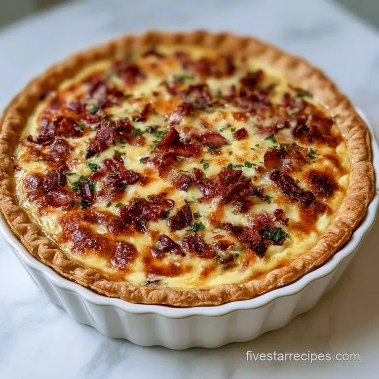A slice of savory custard tart on a white plate, paired with a crisp garden salad and a sprig of fresh parsley.