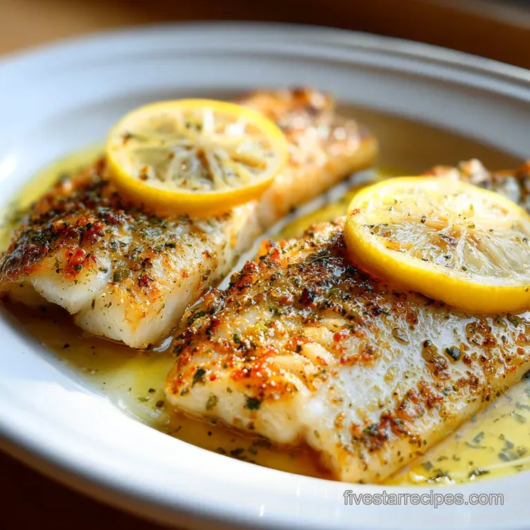 Flaky baked walleye served atop creamy mashed potatoes, drizzled with lemon butter sauce and sprinkled with fresh parsley.