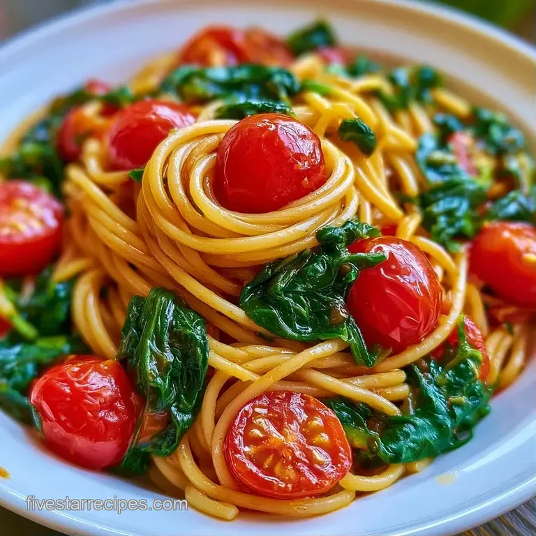 Al dente pasta swirled in a shallow ceramic bowl, topped with bright red tomatoes and a sprinkle of white parmesan.