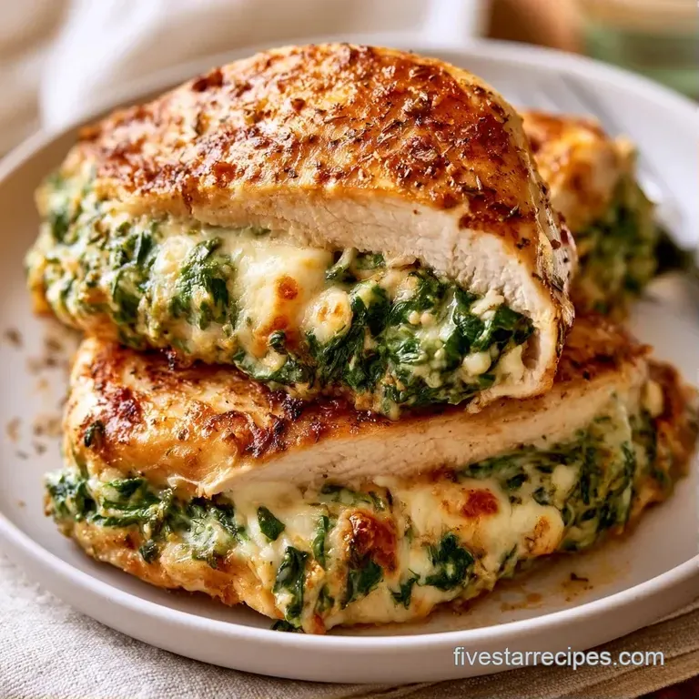 Sliced golden poultry breasts revealing a creamy green center, plated on white ceramic with a sprig of fresh parsley.