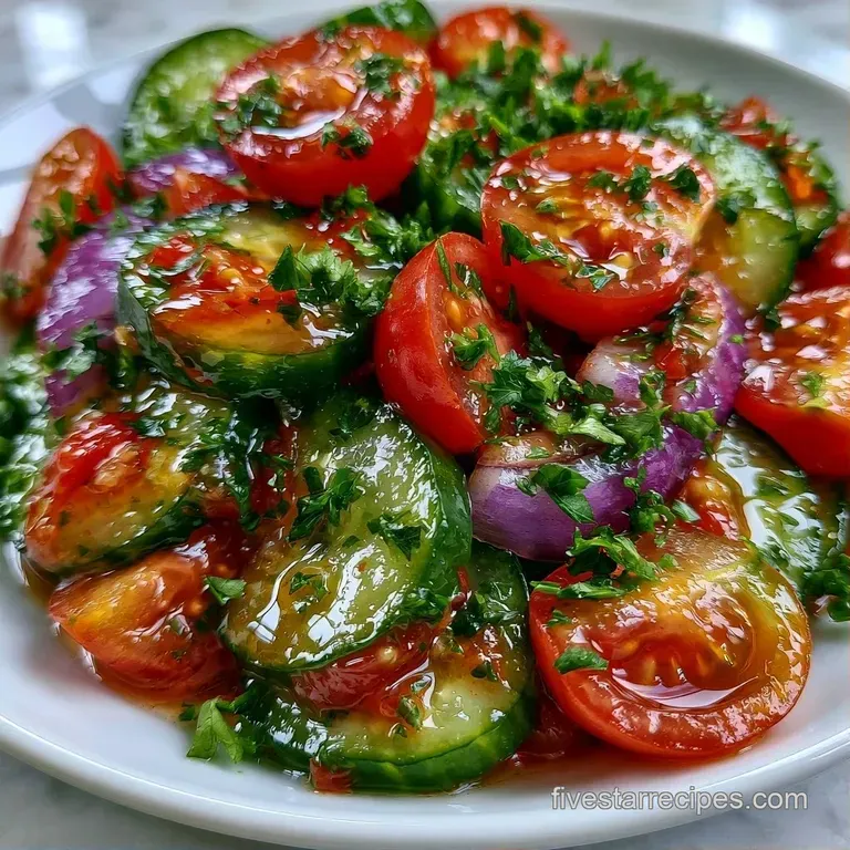 Vibrant red and green salad arranged in a white ceramic bowl, garnished with fresh herbs and cracked black pepper.