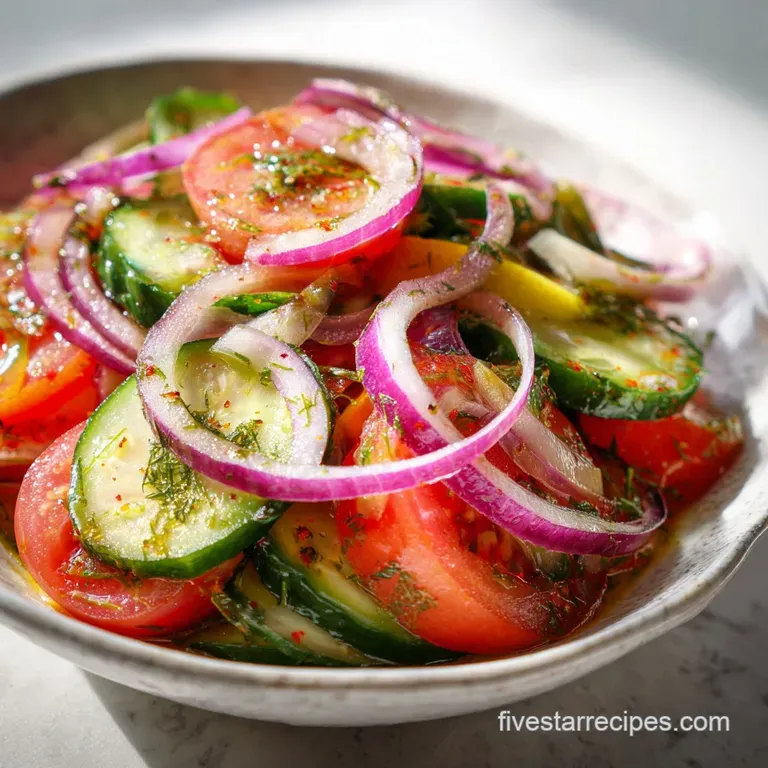 Refreshing Cucumber and Tomato Salad with Red Onion and Lemon Dressing