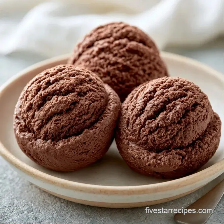 Velvety chocolate scoops nestled in a crystal bowl, topped with a swirl of cream and a single dark chocolate shard.