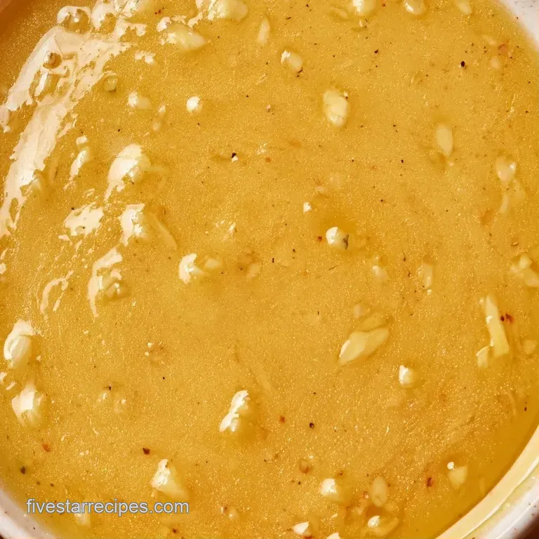 Silky amber dressing pouring from a small glass pitcher over a bowl of shredded greens and toasted almonds.