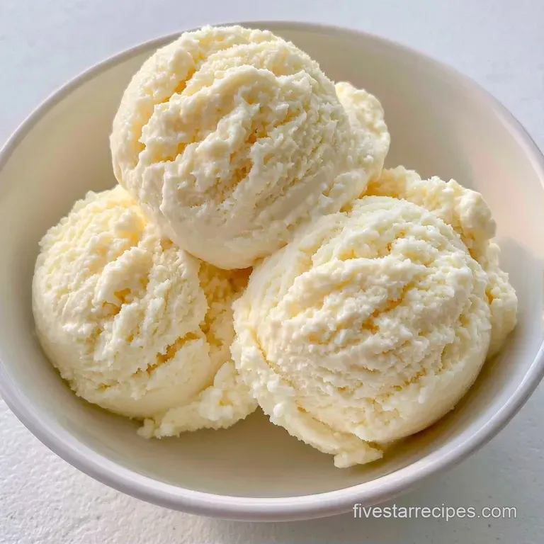 Elegant scoops of pale ivory frozen cream in a glass dish, topped with a sprig of mint and a drizzle of honey.