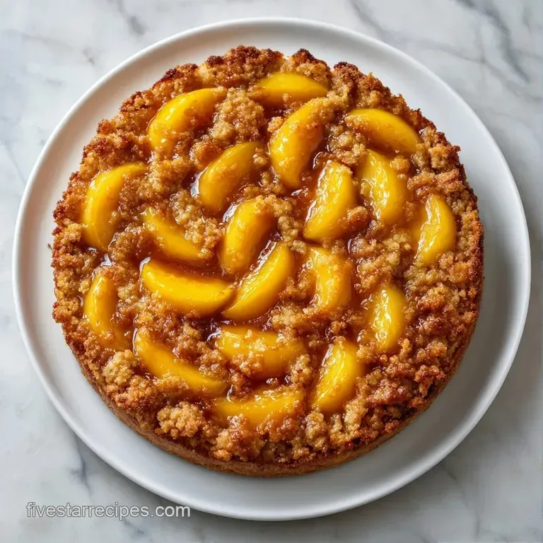 Warm, bubbly orange fruit crumble topped with a melting scoop of vanilla ice cream on a clean white plate.