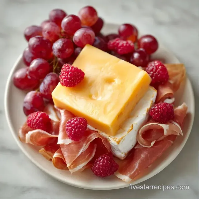 An elegant spread of sliced meats and gourmet cheeses paired with honey and olives on a dark walnut serving board.