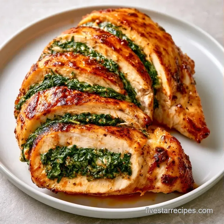 Sliced seared chicken breasts with a creamy white cheese filling, served with lemon wedges and fresh parsley.