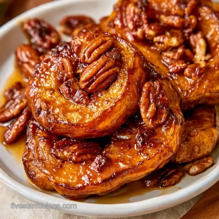A golden roasted squash slice on a white ceramic plate, drizzled with syrup and topped with crunchy toasted pecans.