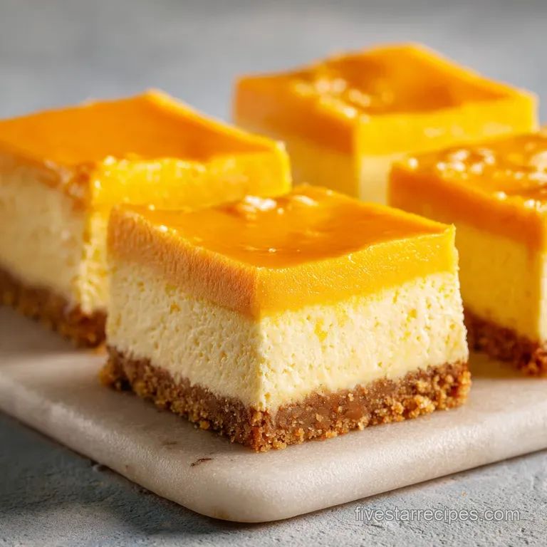 A neat slice of creamy orange dessert topped with a swirl of whipped cream and cinnamon on a modern dark plate.