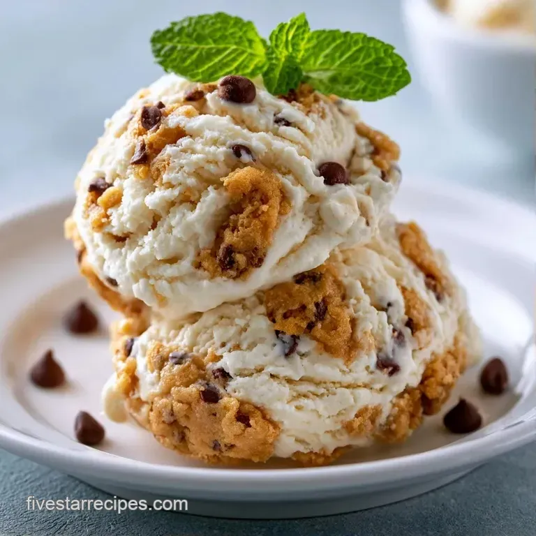 Three perfectly round scoops of vanilla ice cream topped with chocolate chips on a minimalist white ceramic plate.
