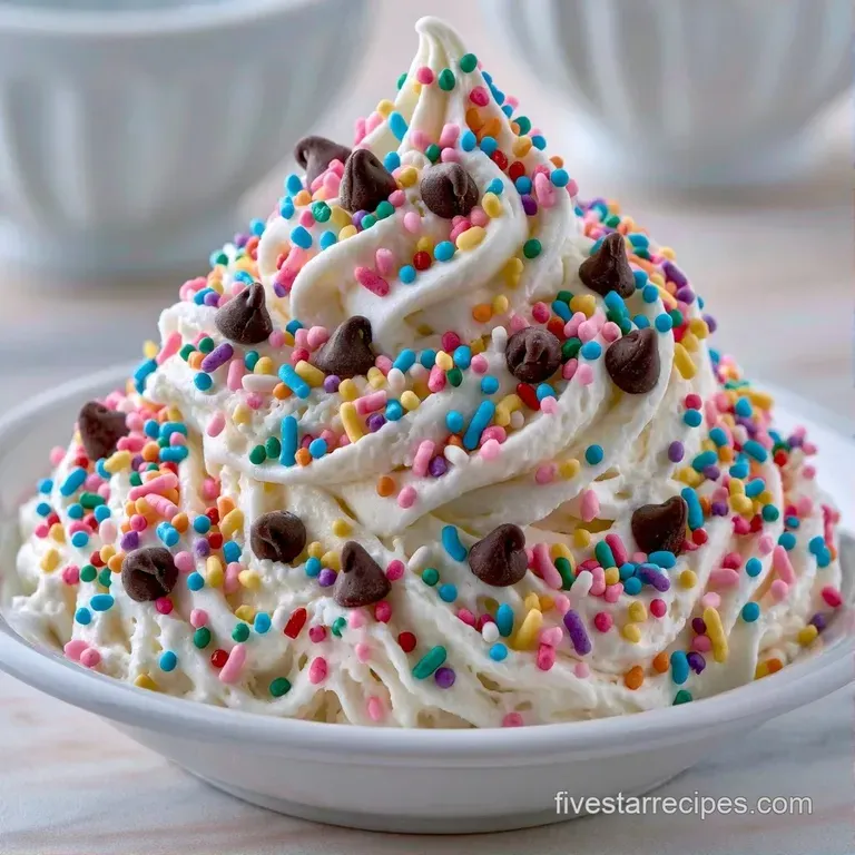 Smooth white frozen swirls topped with a bright red cherry and a fresh mint leaf in a chilled glass bowl.