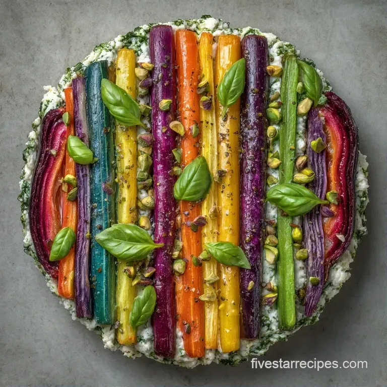Vibrant rainbow of sliced raw vegetables arranged in neat rows on a rustic platter with small bowls of zesty dips.