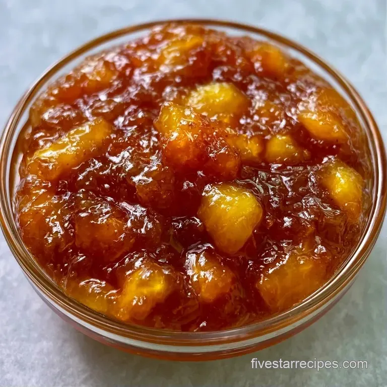 A small glass jar of glistening orange preserves paired with a wedge of creamy brie and toasted crusty bread.