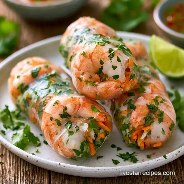 Three translucent rolls arranged diagonally on a slate board with a side of glossy peanut sauce and cilantro.