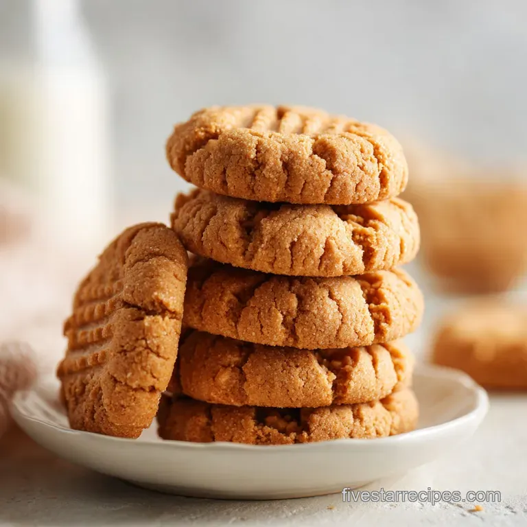 A stack of three peanut butter cookies, showing soft interiors, layered on a white plate, dusted with powdered sugar.