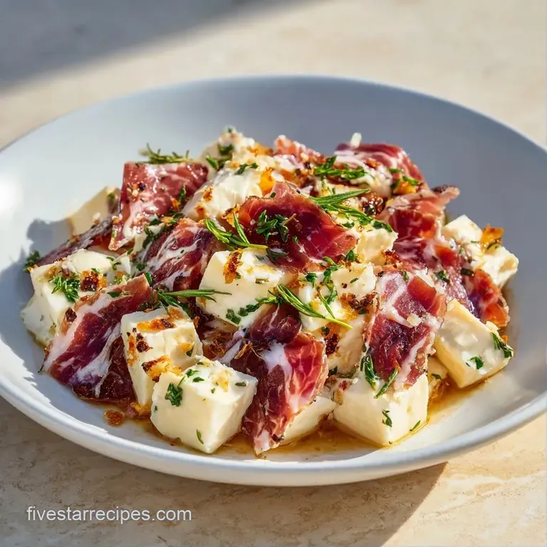 An overhead view of an abundant board with sliced meats, gold crackers, and vibrant pomegranate seeds in small bowls.