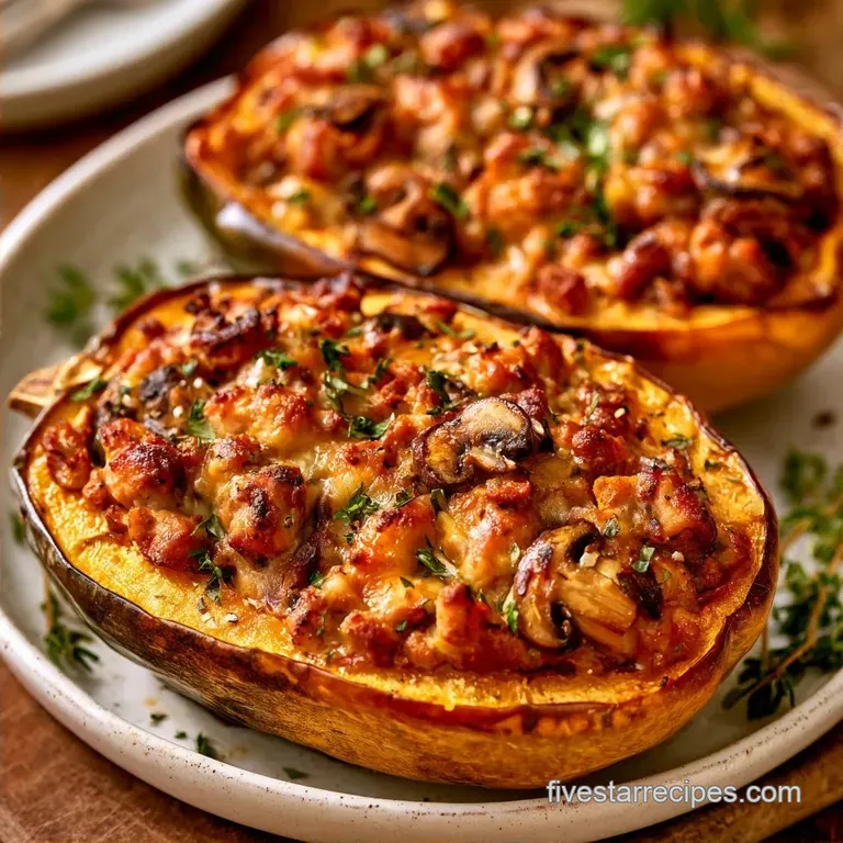 Turkey Mushroom Stuffed Acorn Squash