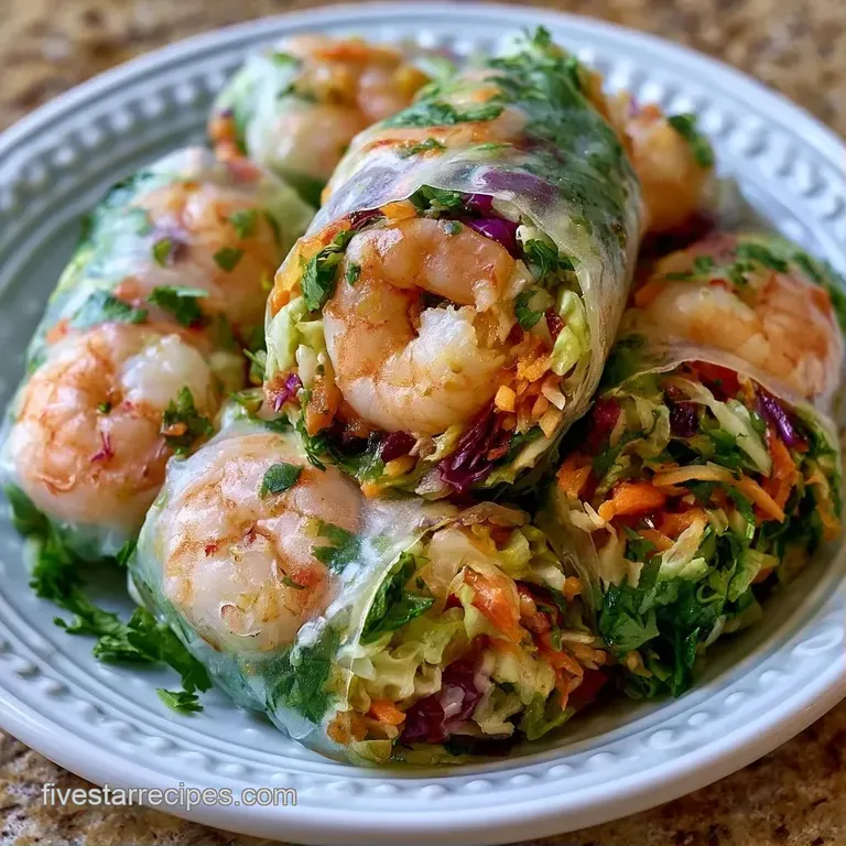 Sliced translucent rolls showing bright pink shrimp and purple cabbage, served with a small bowl of peanut dip.